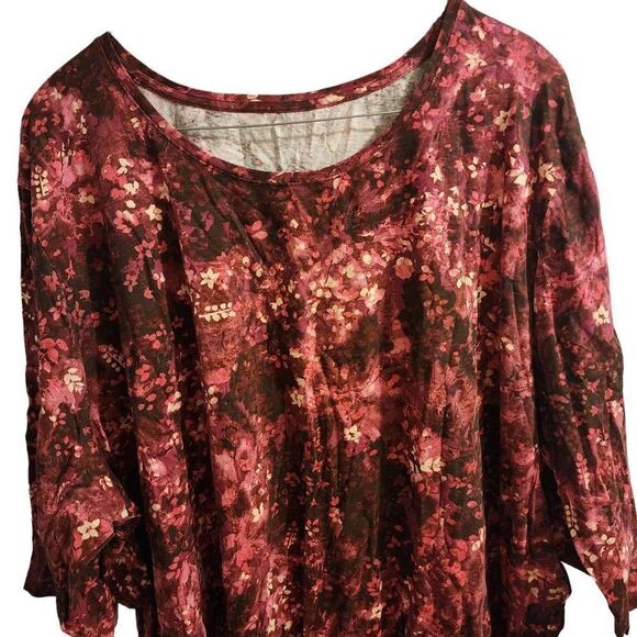 Catherines Suprema Collection NWOT Burgundy Pink Floral Layering Top Size 5X - Picture 4 of 8